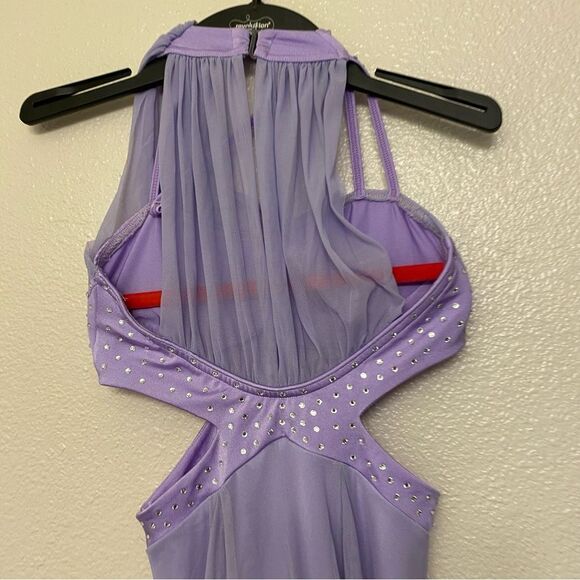 Reverence Custom solo rhinestoned dance costume lavender mesh cutout leotard  LC - Picture 5 of 14